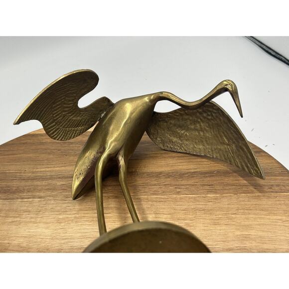 Solid Brass Crane Heron Egret Bird Figurines Pair Sculptures Textured Set of 2 - Picture 10 of 11
